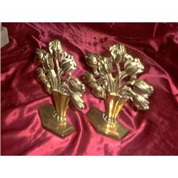 Pair Brass Rose Pattern bookends  #1154006