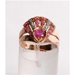 Estate Art Nouveau Diamond Ruby Rose Gold Ring #1155544