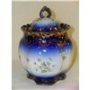 Image 1 : LOVELY COBALT BLUE FLORAL PORCELAIN BISCUIT JAR#1156258