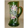 Image 1 : Enameled  green glass  pitcher with flowers #1156532