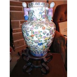 TALL CHINESE FERTILITY PORCELAIN  VASE ON STAND, WITH CLIMBING CHILDREN