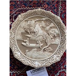 VINTAGE IVORY DYNASTY PLATE BY ANART / HAND CARVED IVORY LOOK