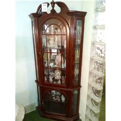 MAHOGANY CORNER DISPLAY CABINET, TOP & BOTTOM GLASS DOORS