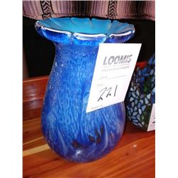 HEAVY BLUE GLAZED VASE, UNUSUAL