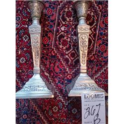 SET OF ORNATE SILVER PLATED CANDLE HOLDERS