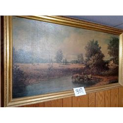 Framed John Brentwood Print "Restful Countryside" Approx. 26" X 51"