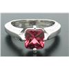 Image 1 : 18k White Gold Cushion Rubellite Tourmaline Ring w/ 0.79 ctw Pave Fine Diamonds