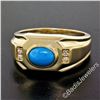 Image 2 : Men's 14kt Yellow Gold Oval Cabochon Turquoise Solitaire and Diamond Ring