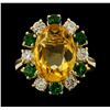 Image 2 : 4.81 ctw Citrine, Tsavorite and Diamond Ring - 14KT Yellow Gold