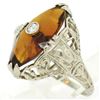 Image 3 : Antique Art Deco 14kt White Gold 3.06 ctw Citrine and Diamond Filigree Ring