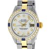 Image 1 : Rolex Ladies 2 Tone Yellow Gold 18K Gold Bezel Silver Diamond & Sapphire Datejus