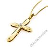 Image 4 : Italian 18kt Yellow Gold Round Diamond Polished Cross Pendant Necklace