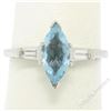 Image 4 : Vintage 14kt White Gold 1.20 ctw Marquise Aquamarine and Baguette Diamond Ring