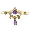 Image 1 : Victorian 15kt Yellow Gold Old Cut Amethyst and Seed Pearl Brooch or Pendant