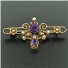 Image 2 : Victorian 15kt Yellow Gold Old Cut Amethyst and Seed Pearl Brooch or Pendant