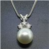 Image 2 : 14k White Gold 0.48 ctw VS Diamond Large 12mm Pearl Pendant w/ 18" Chain