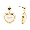 Image 2 : Heart Shaped Mother of Pearl Dangle Earrings - 14KT Yellow Gold