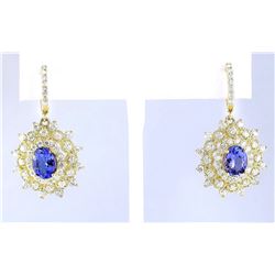 7.20 CTW Natural Tanzanite And Diamond Earrings 18K Yellow Gold