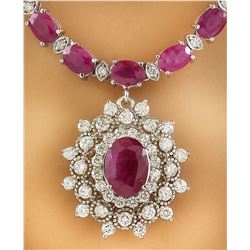28.11 CTW Ruby 18K White Gold Diamond Necklace