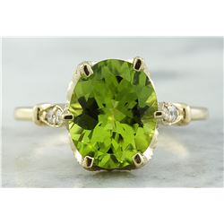 3.41 CTW Peridot 18K Yellow Gold Diamond Ring