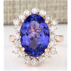 7.50 CTW Natural Blue Tanzanite And Diamond Ring 14k Solid Rose Gold