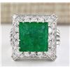 Image 1 : 9.50 CTW Natural Emerald And Diamond Ring In 18K White Gold