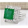 Image 2 : 9.50 CTW Natural Emerald And Diamond Ring In 18K White Gold