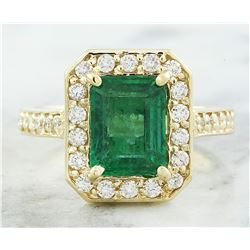 3.40 CTW Emerald 18K Yellow Gold Diamond Ring