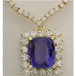 22.92 CTW Natural Tanzanite And Diamond Necklace In 14K Yellow Gold
