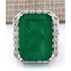22.76 CTW Natural Emerald And Diamond Ring In 18K White Gold