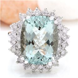 8.61 CTW Natural Aquamarine 18K Solid White Gold Diamond Ring