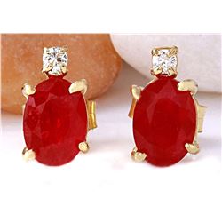 1.76 CTW Natural Ruby 14K Solid Yellow Gold Diamond Stud Earrings