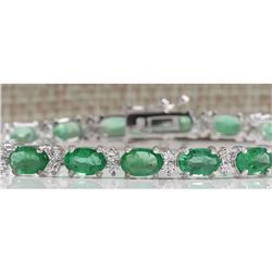 10.17CTW Natural Colombian Emerald And Diamond Bracelet In 14K White Gold