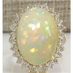 12.51 CTW Natural Ethiopian Opal And Diamond Ring In 14K Solid Yellow Gold