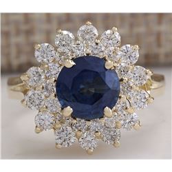 2.71 CTW Natural Blue Sapphire Diamond Ring 14K Solid Yellow Gold