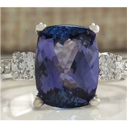 4.92 CTW Natural Tanzanite And Diamond Ring 18K Solid White Gold