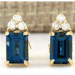 2.15 CTW Natural Topaz And Diamond Earrings 18K Solid Yellow Gold