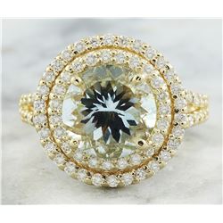 4.39 CTW Aquamarine 18K Yellow Gold Diamond Ring