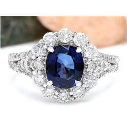 3.23 CTW Natural Sapphire 18K Solid White Gold Diamond Ring