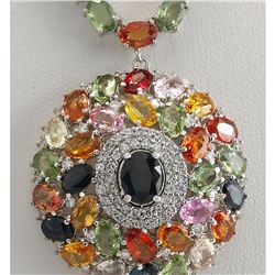 56.60 CTW Natural Ceylon Sapphire And Diamond Necklace In 14K White Gold