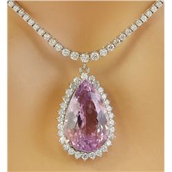 31.36 CTW Kunzite 14K White Gold Diamond Necklace