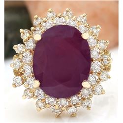 9.86 CTW Natural Ruby 18K Solid Yellow Gold Diamond Ring