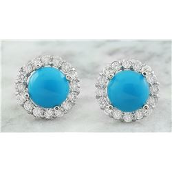3.65 CTW Turquoise 14K White Gold Diamond Earrings