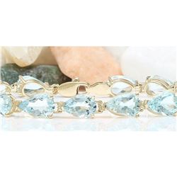 25.00 CTW Natural Aquamarine 18K Solid Yellow Gold Bracelet