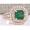 Image 2 : 2.66 CTW Natural Emerald And Diamond Ring In 14k Rose Gold