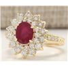Image 2 : 3.12 CTW Natural Ruby And Diamond Ring In 18K Yellow Gold