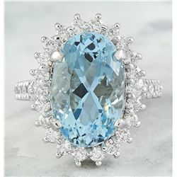 8.25 CTW Aquamarine 14K White Gold Diamond Ring