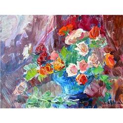  Birthday. Roses  oil in impressionism style. #1093813