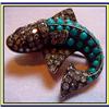 Image 1 : ANTIQUE DIAMOND TURQUOISE RUBY FISH BROOCH #1094504