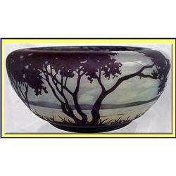 DAUM NANCY CAMEO GLASS ENAMEL LANDSCAPE BOWL #1094510